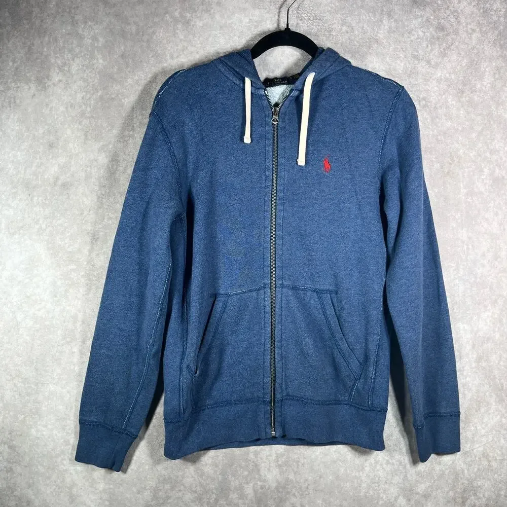 Polo‎ Ralph Lauren Hoodie Sweatshirt Men S Blue Full Zip Pockets Jacket Preppy